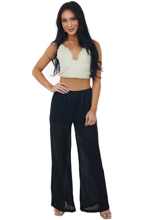 Black Sheer Elastic Band Lace Palazzo Pants