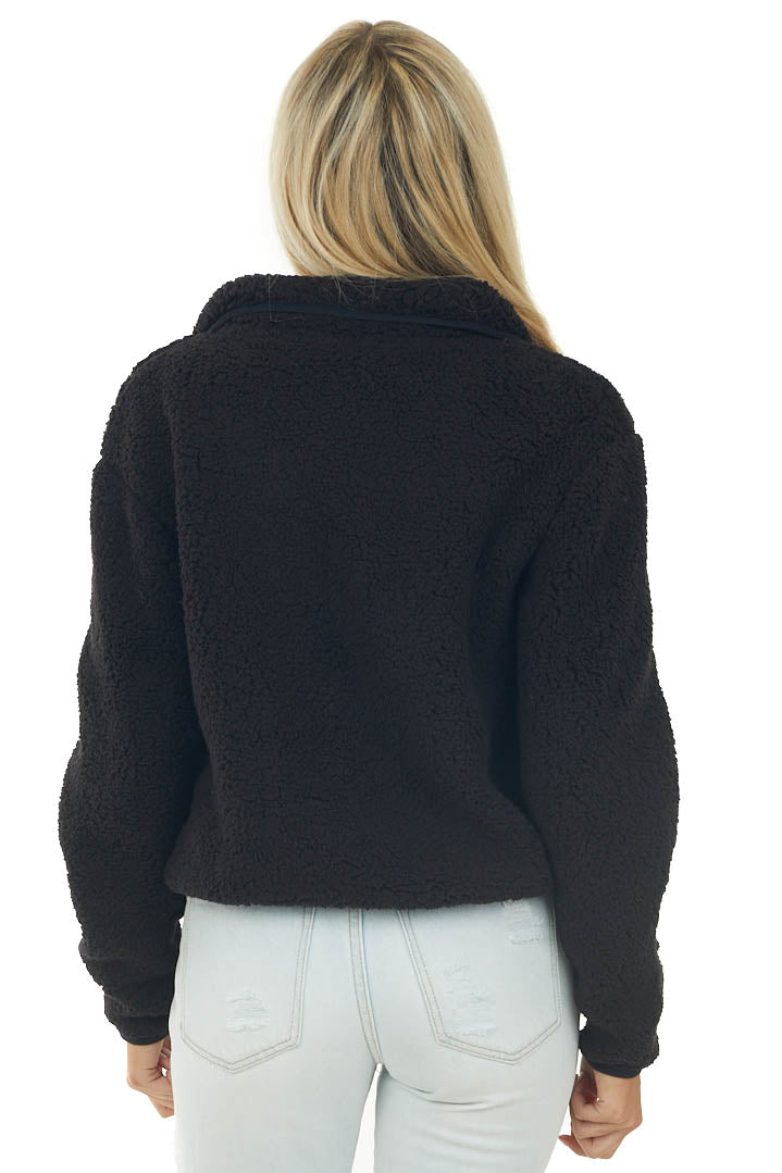 Black Sherpa Pullover Jacket with Front Pocket