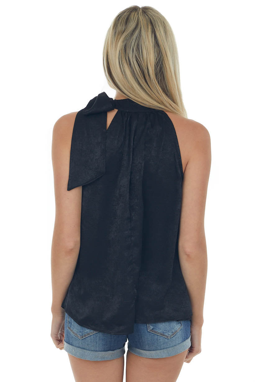 Black Side Bow Tie Halter Neck Silky Blouse