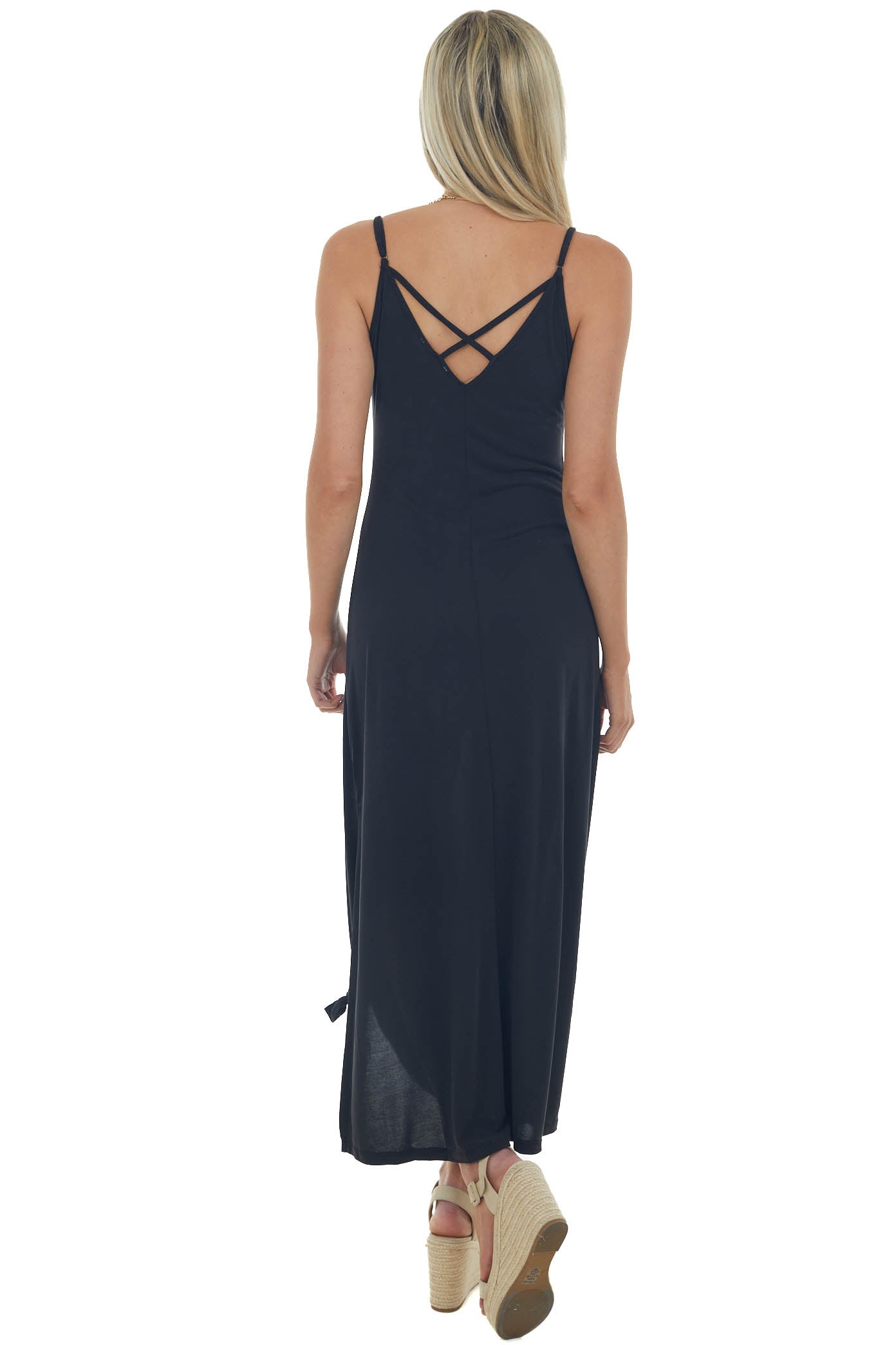 Black Side Slit Spaghetti Strap Maxi Dress