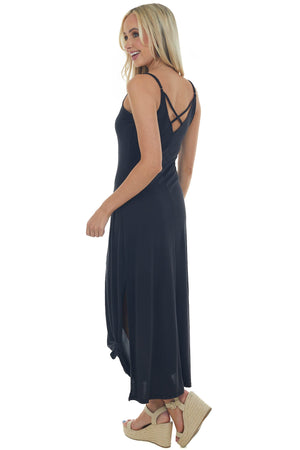 Black Side Slit Spaghetti Strap Maxi Dress
