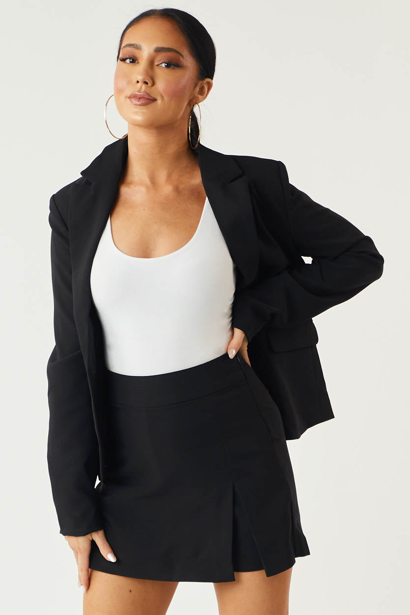 Black Side Slit Woven Mini Skort