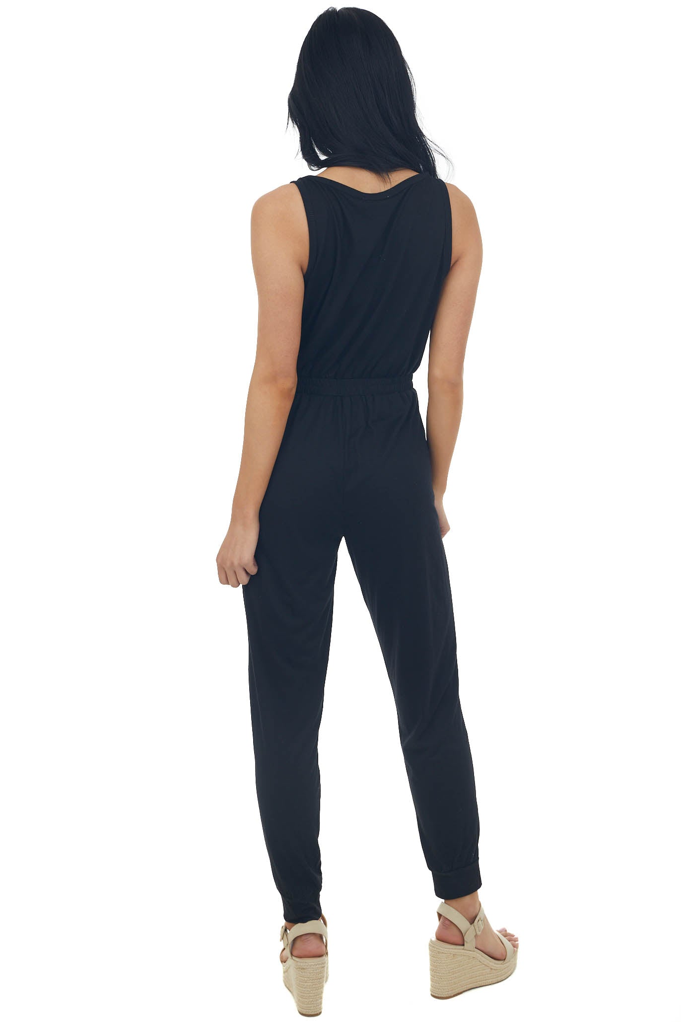 Black Sleeveless Elastic Waist Jumpsuit