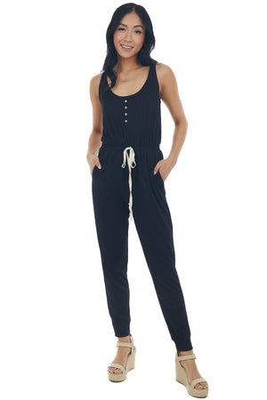Black Sleeveless Elastic Waist Jumpsuit