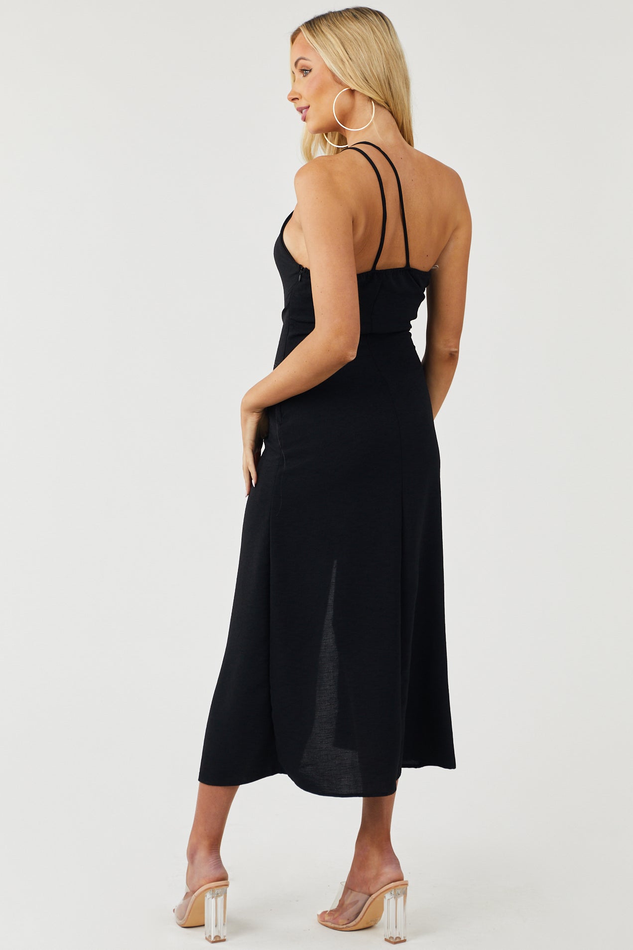 Black Sleeveless One Shoulder Woven Maxi Dress