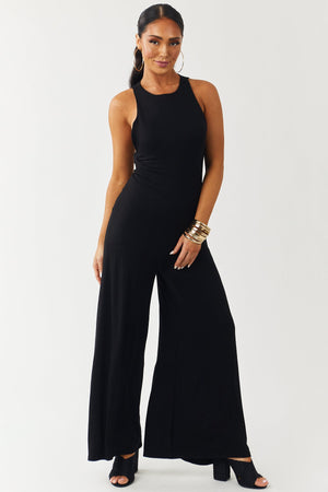 Black Sleeveless Open Back Wide Leg Jumpsuit
