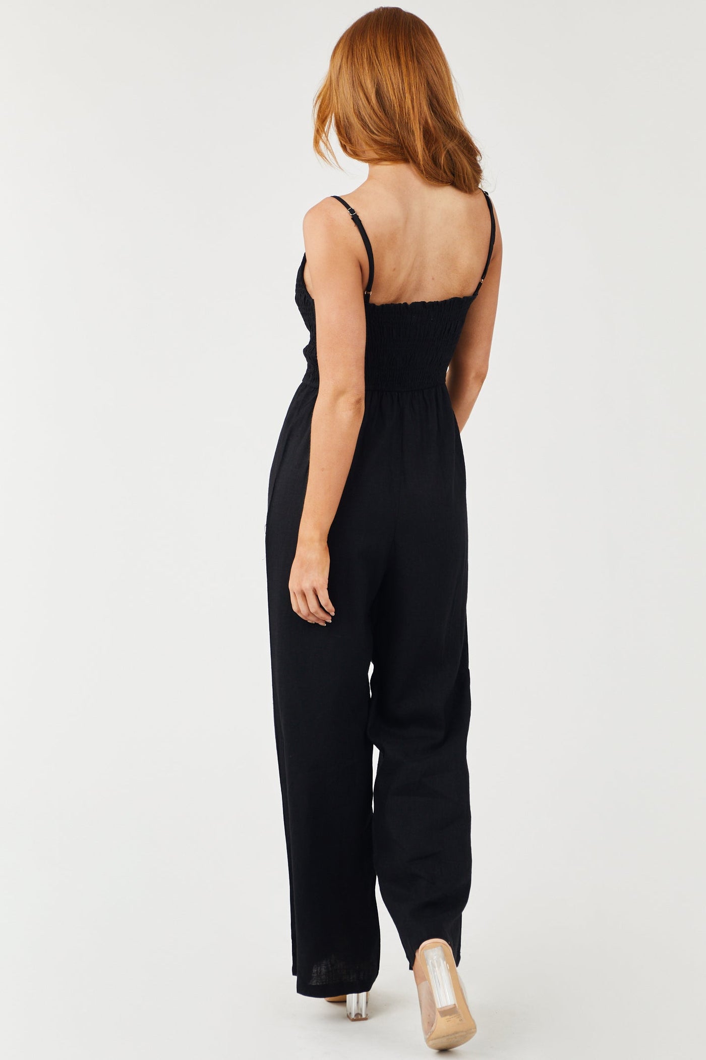 Black Sleeveless Smocked Jumpsuit