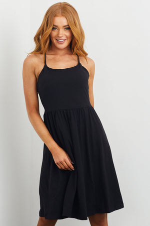 Black Sleeveless Soft Knit Side Slit Short Dress