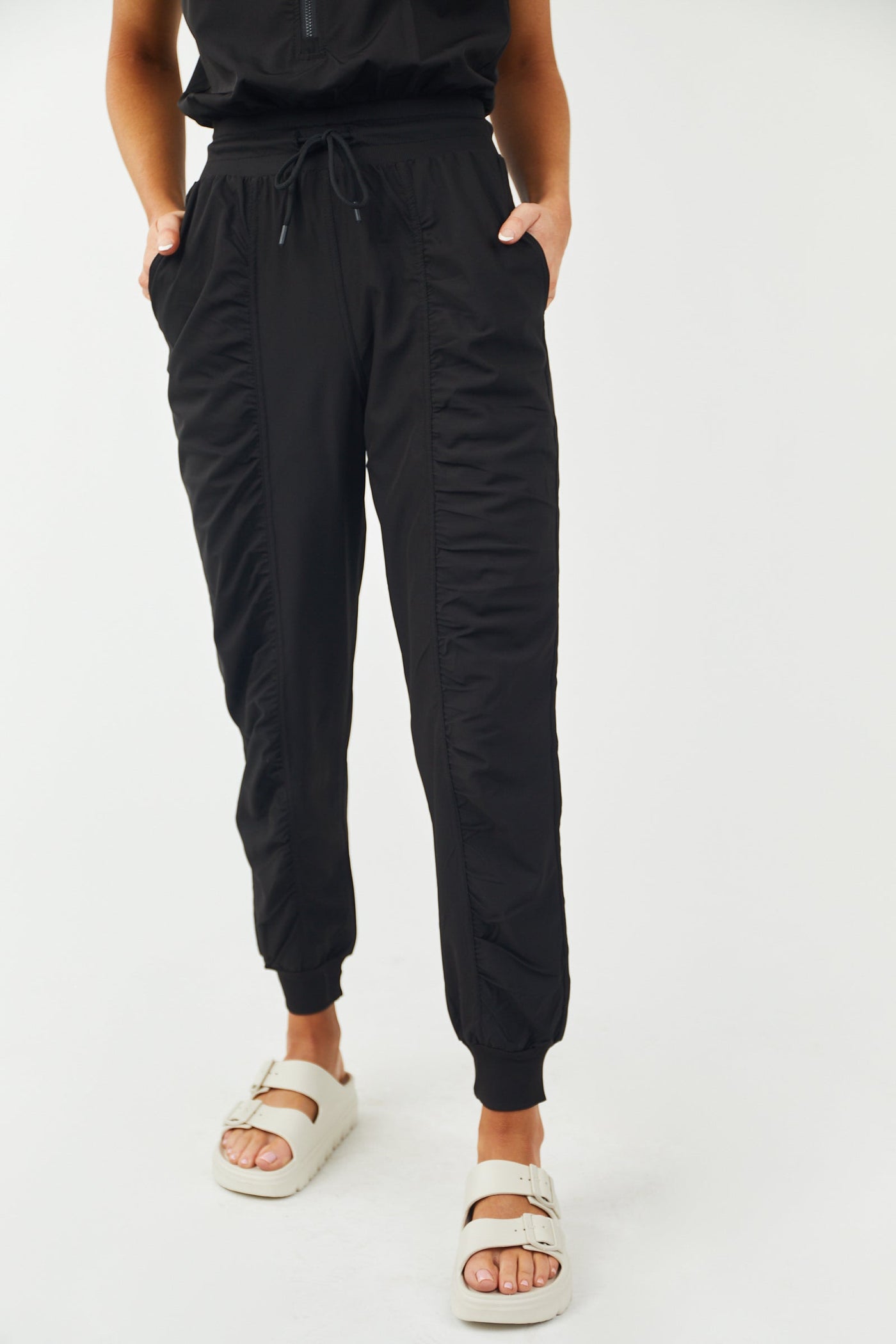 Black Sleeveless Zip Up Drawstring Waist Jumpsuit