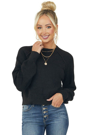Black Slight Crop Raglan Sleeve Sweater
