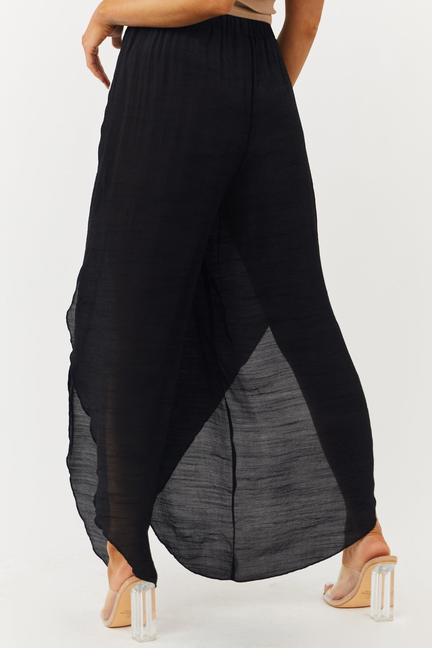 Black Slit Leg Sheer Woven Cover Up Pants