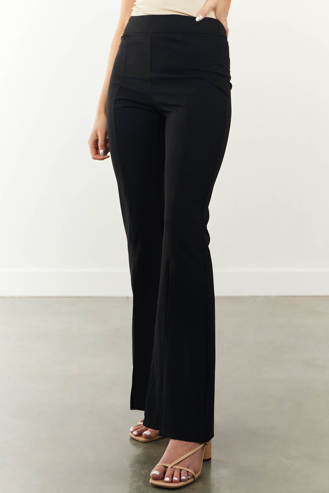 Black Slit Leg Woven Flare Pants