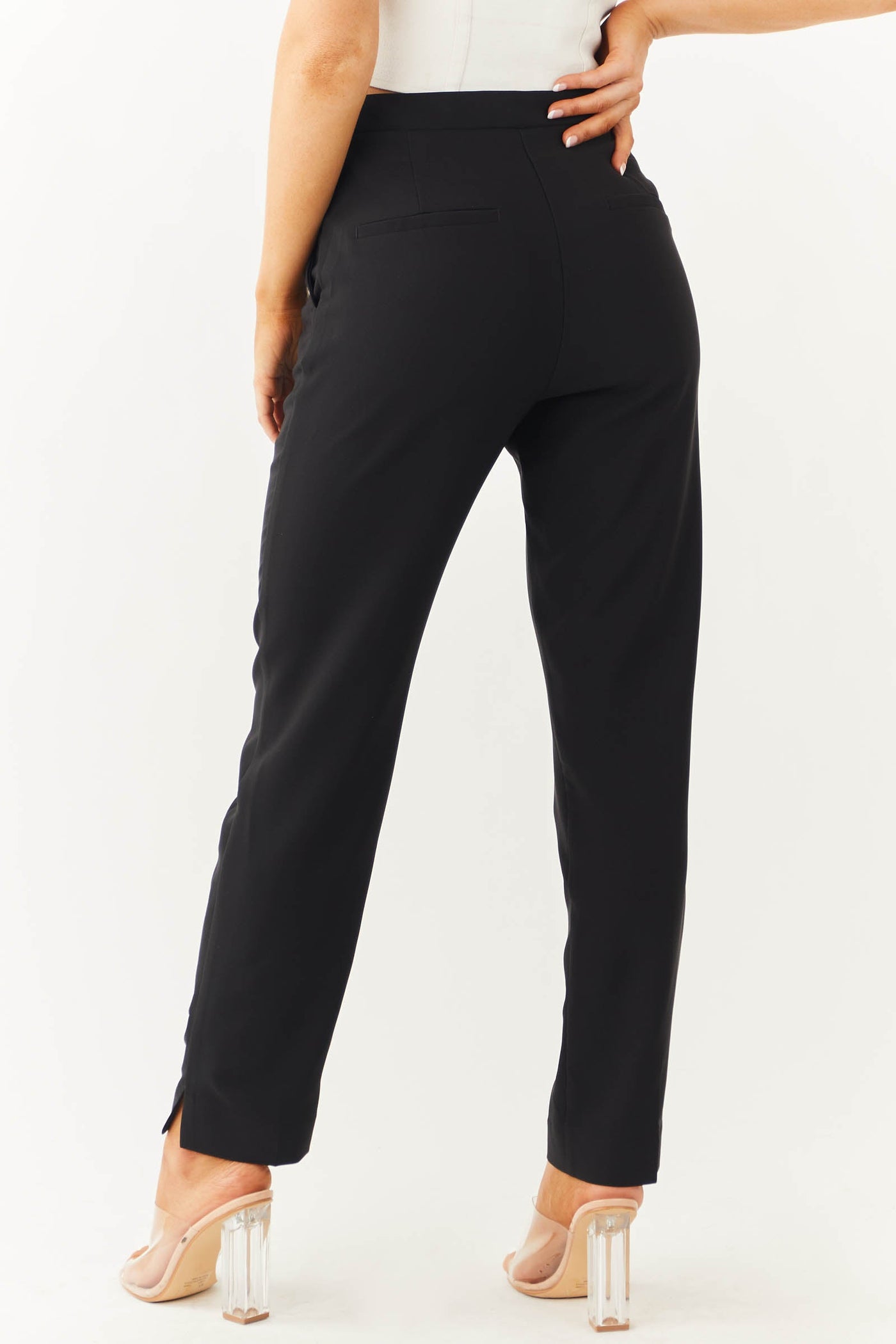 Black Slit Straight Leg Woven Pants