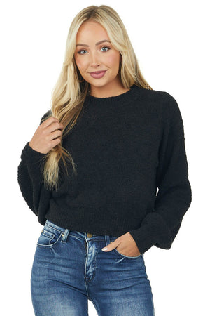 Black Soft Cozy Knit Slight Crop Sweater