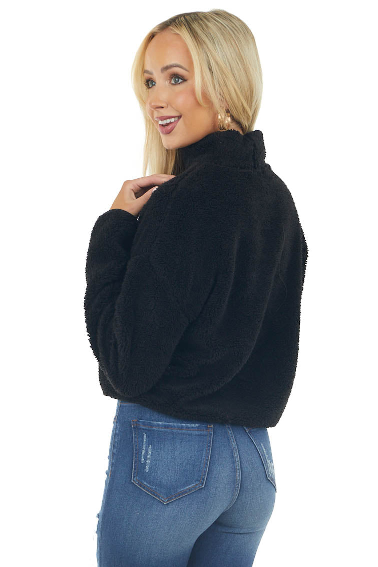 Black Soft Faux Fur Mock Neck Crop Top