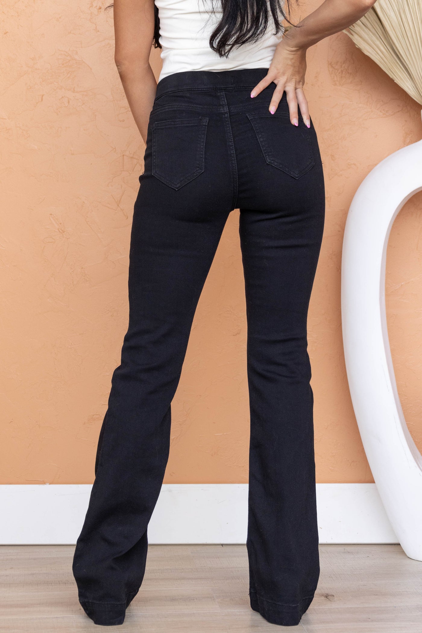 Black Solid Denim Flare Jeggings