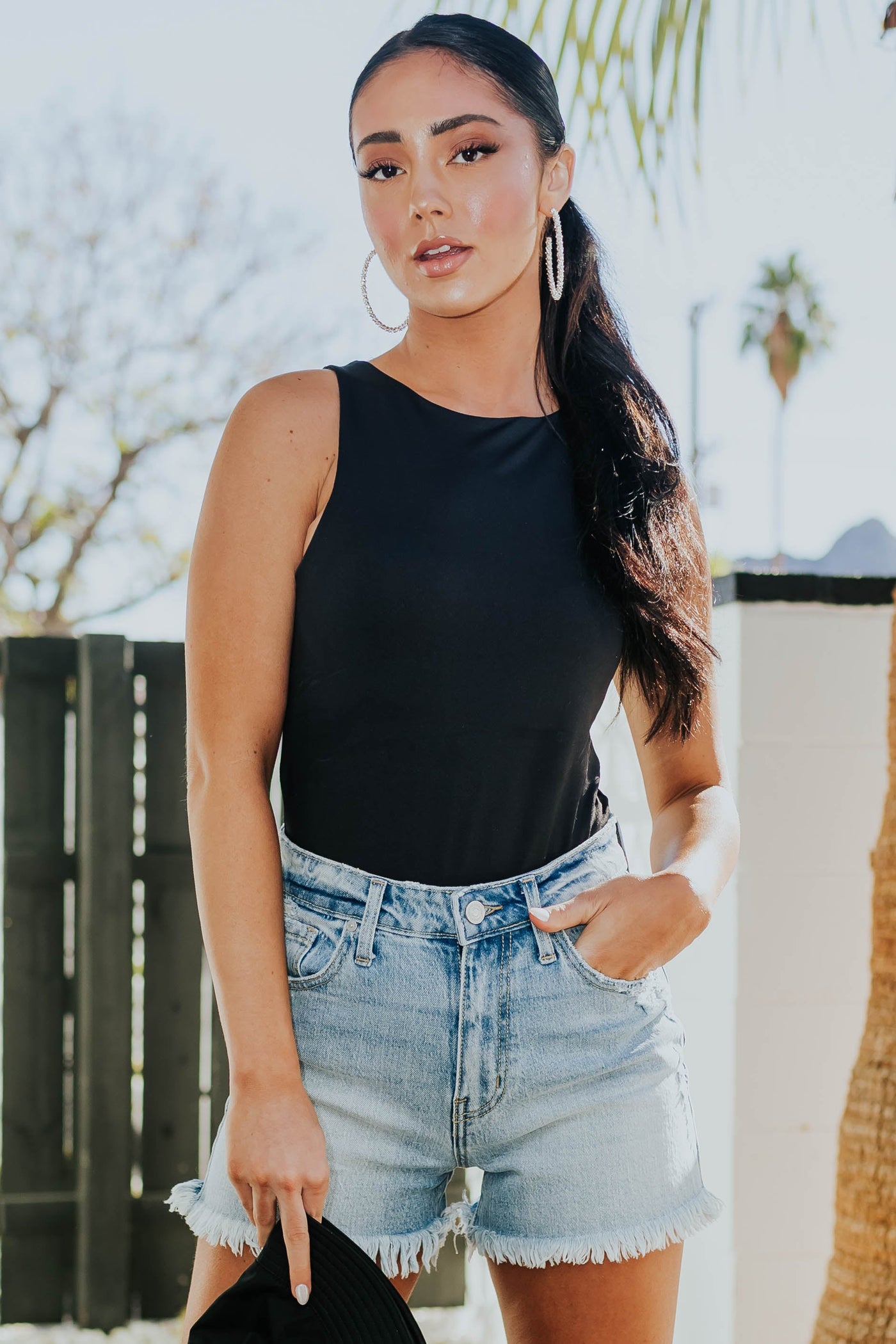 Black Solid Smooth Knit Sleeveless Bodysuit