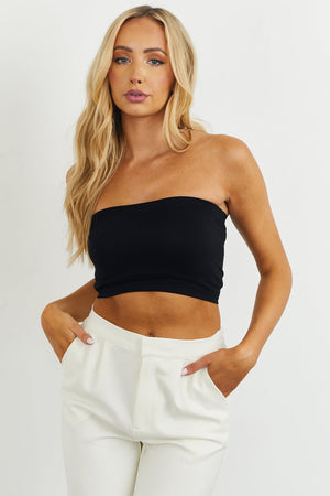 Black Solid Stretchy Knit Bandeau
