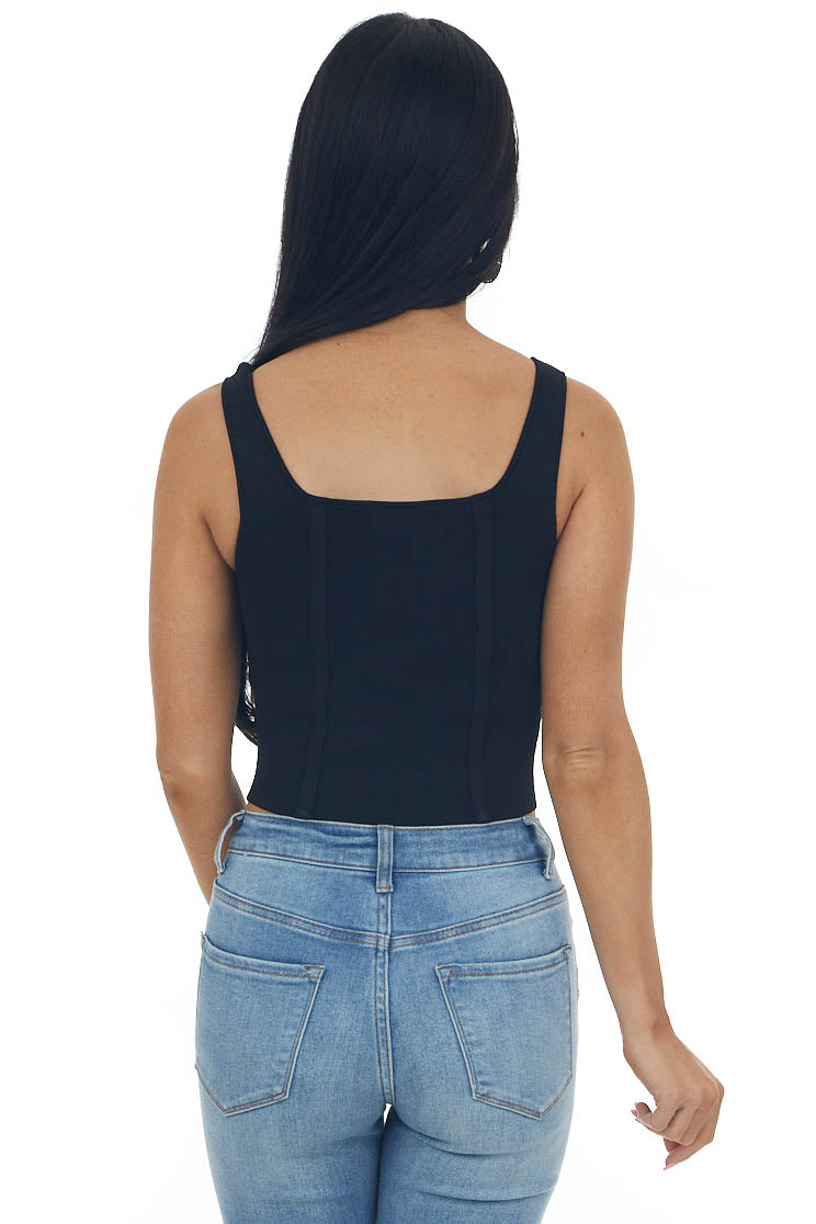 Black Square Neck Thick Sleeveless Crop Top