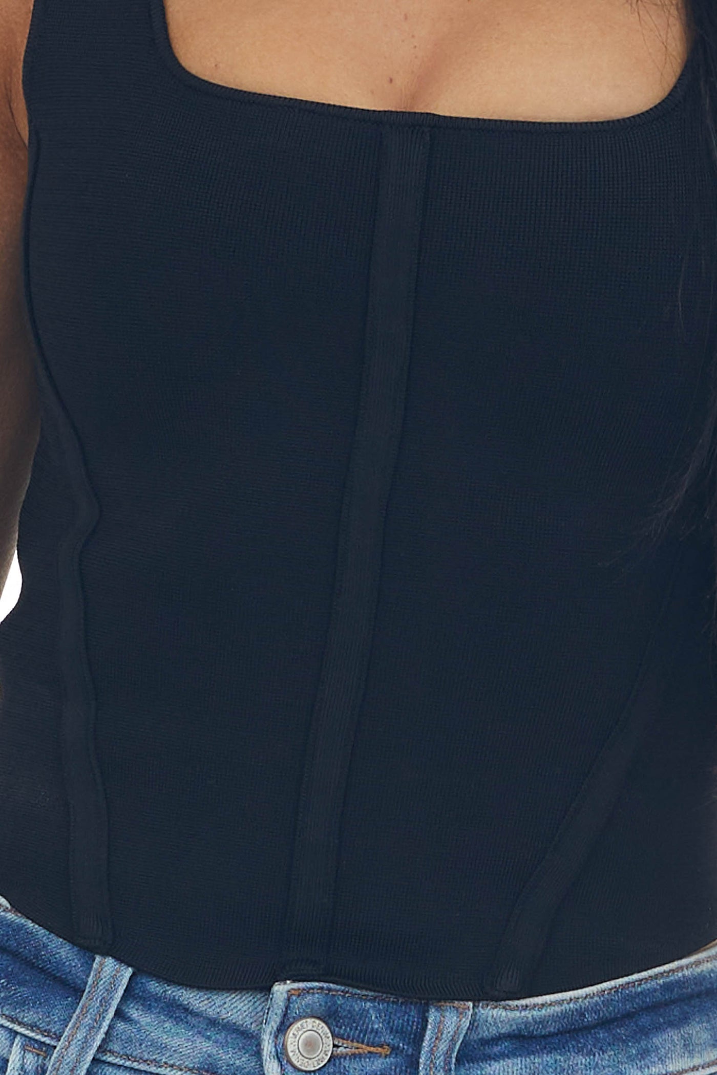 Black Square Neck Thick Sleeveless Crop Top