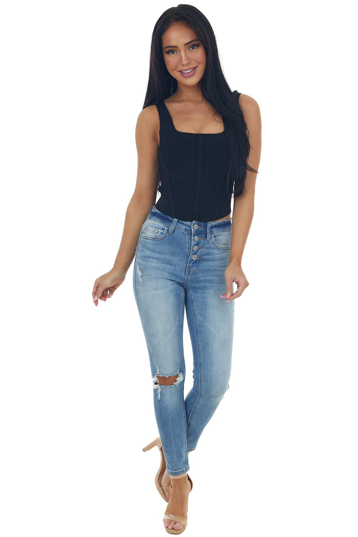 Black Square Neck Thick Sleeveless Crop Top