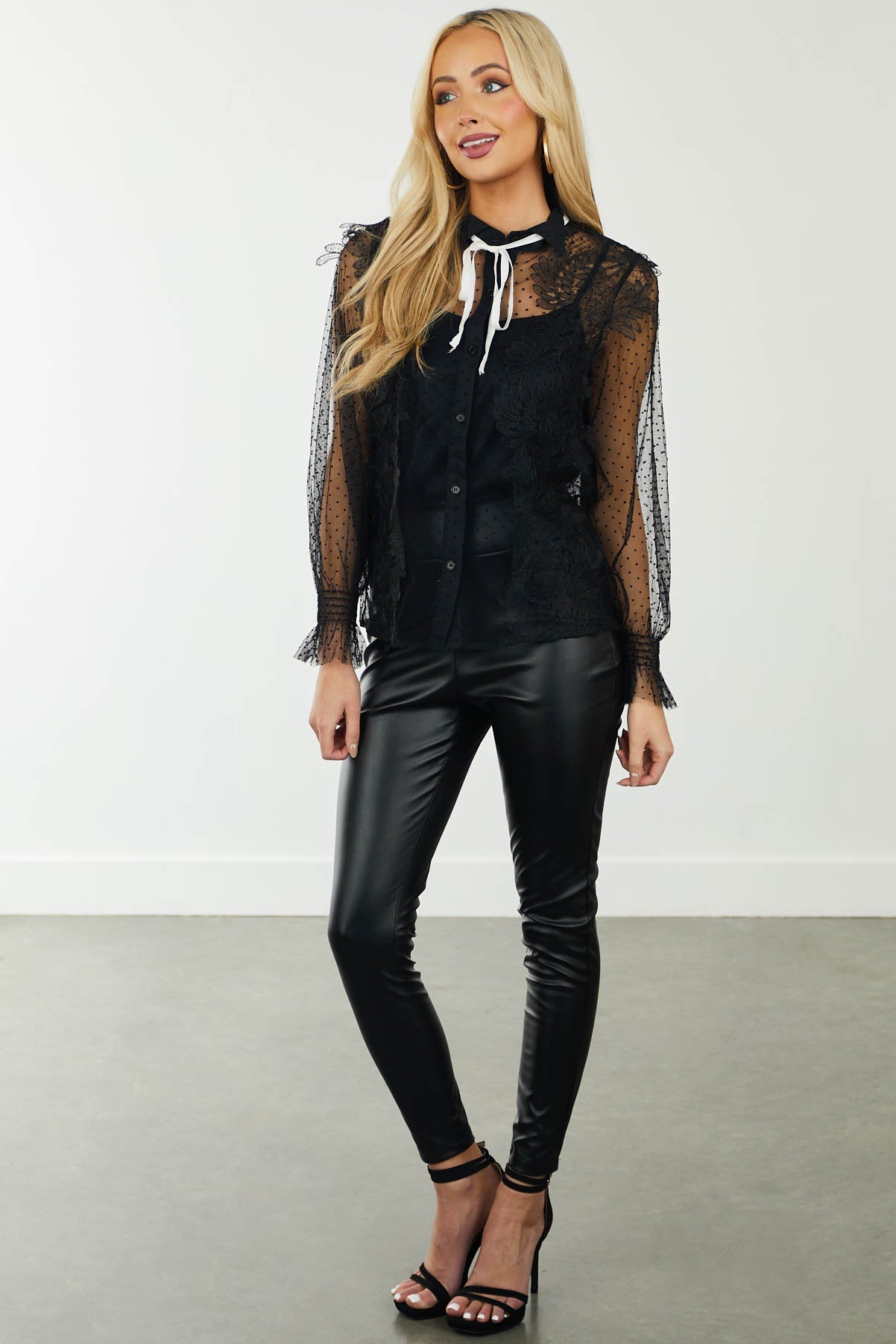 Black Swiss Dot Lace Blouse with Camisole