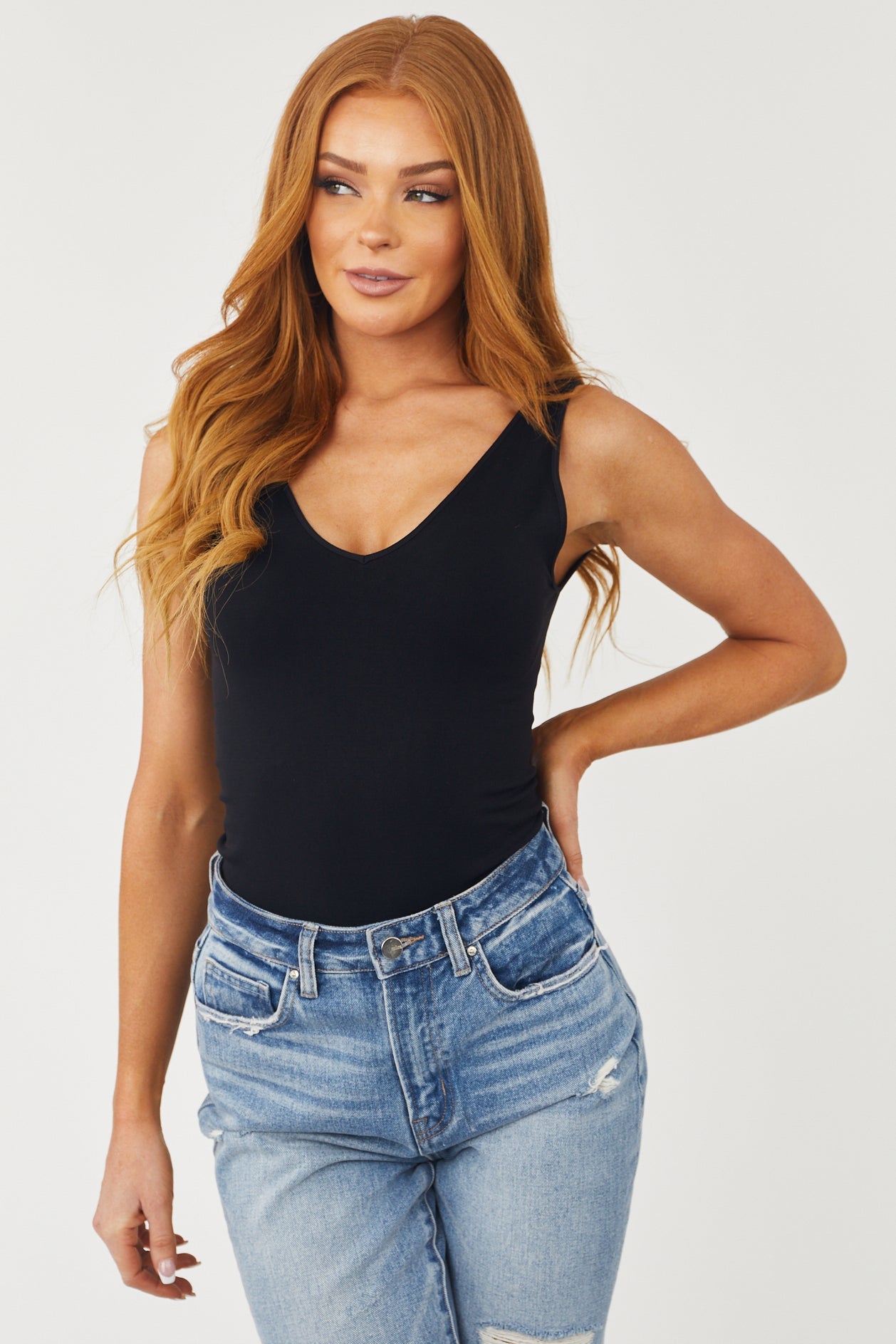 Black Tank Top with Dual Neckline
