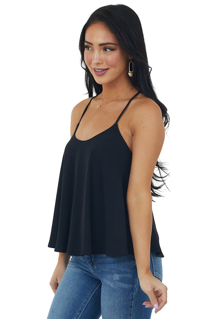 Black Textured Scoop Neck Swing Cami Blouse