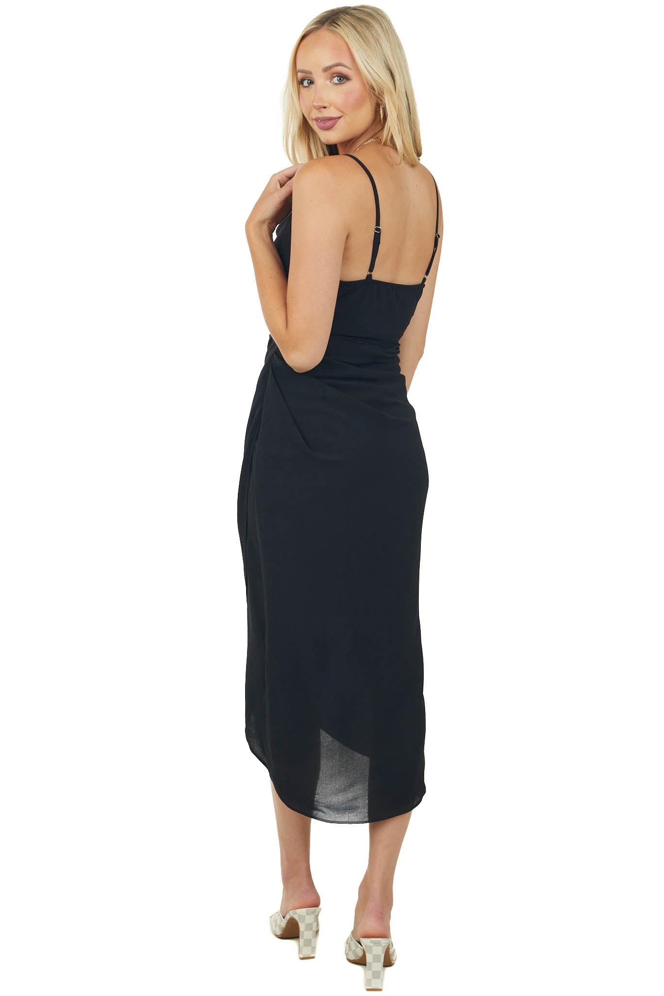 Black Tulip Hem Cowl Neck Midi Cami Dress