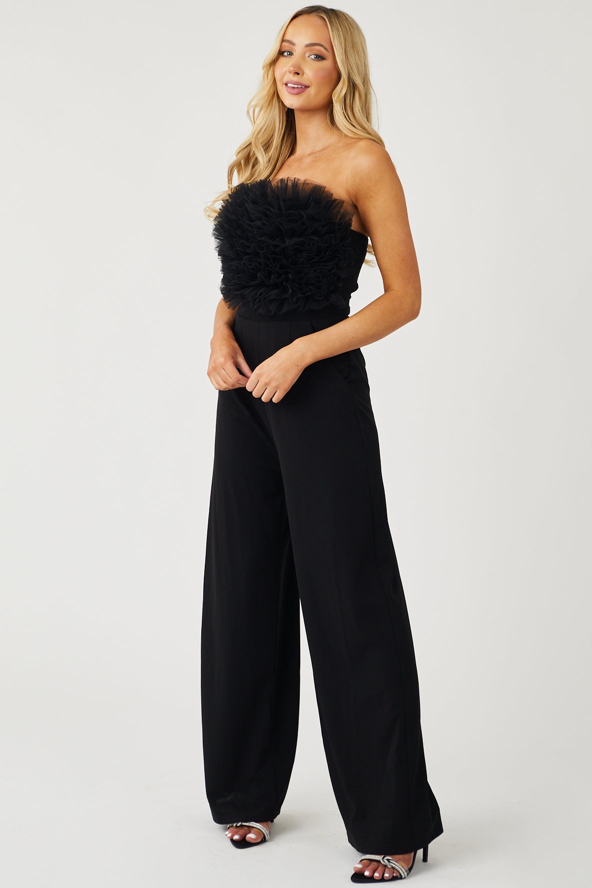 Black Tulle Sleeveless Jumpsuit with Pockets