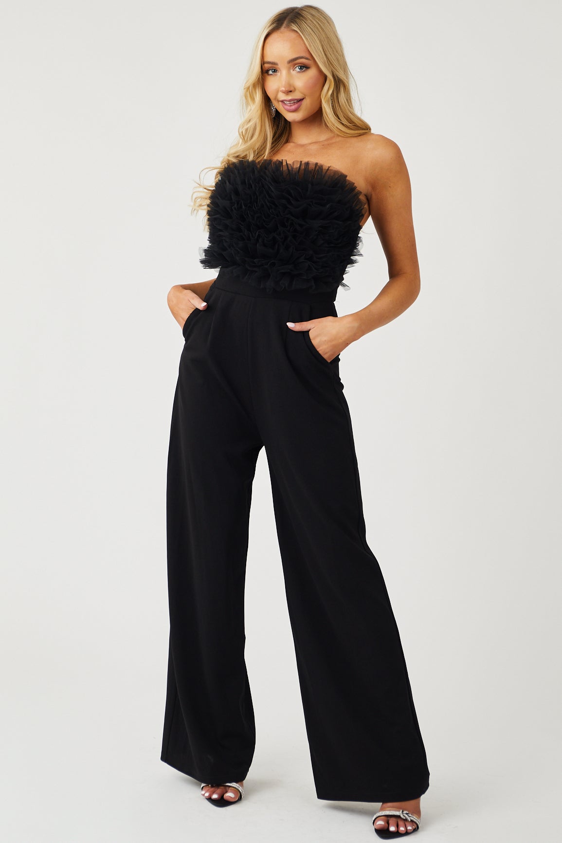 Black Tulle Sleeveless Jumpsuit with Pockets