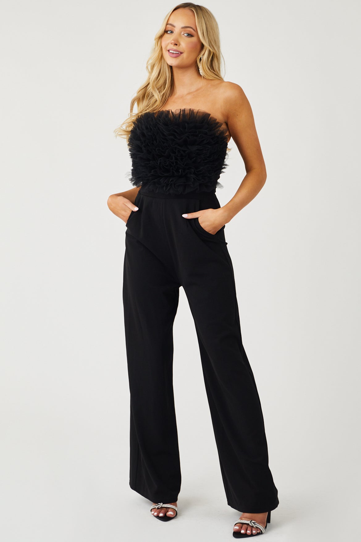 Black Tulle Sleeveless Jumpsuit with Pockets