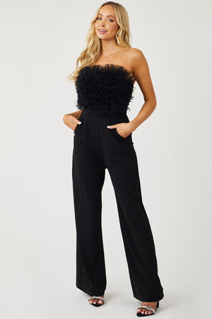Black Tulle Sleeveless Jumpsuit with Pockets