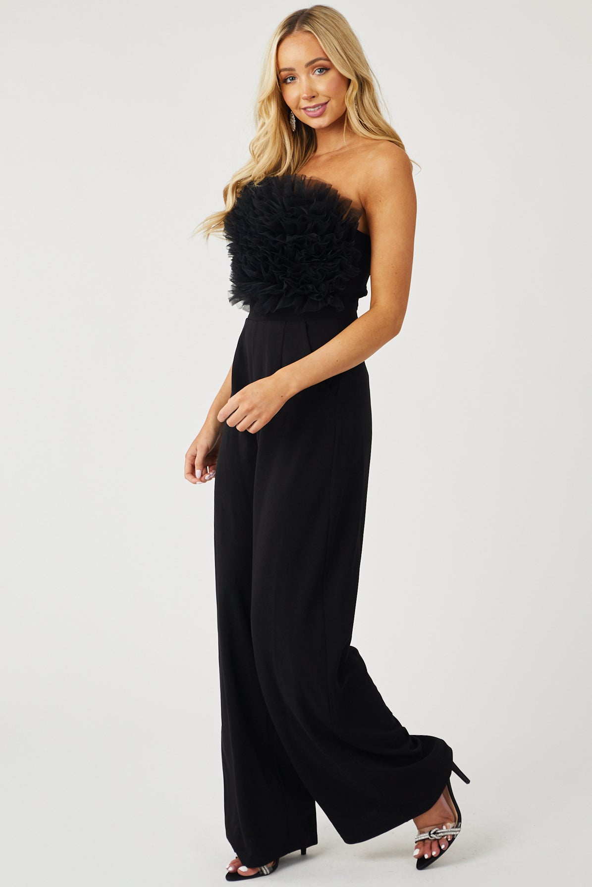 Black Tulle Sleeveless Jumpsuit with Pockets