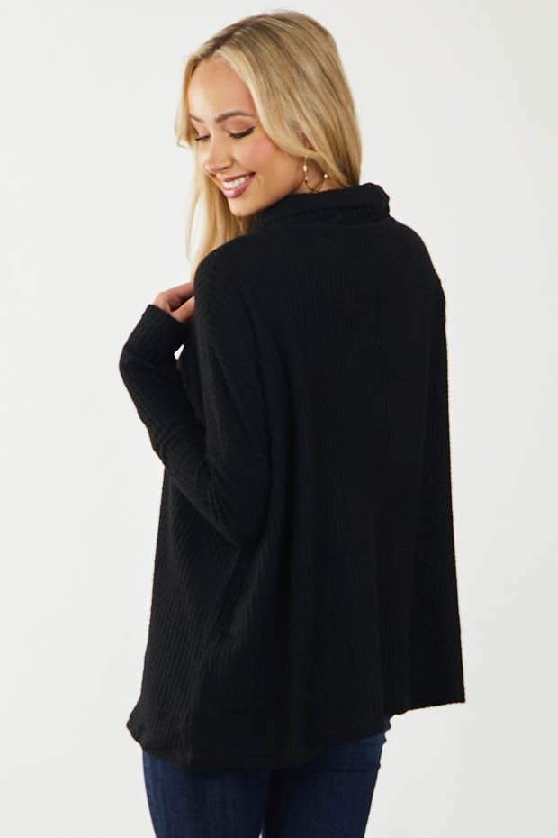 Black Turtle Neck Long Sleeve Waffle Knit Top