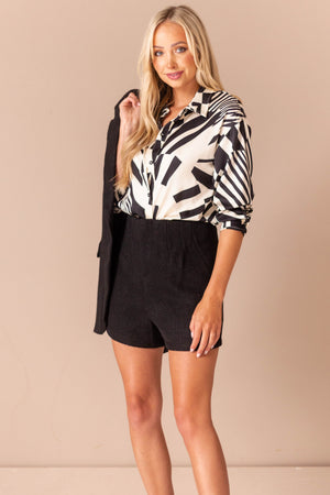 Black Tweed High Waisted Lined Shorts