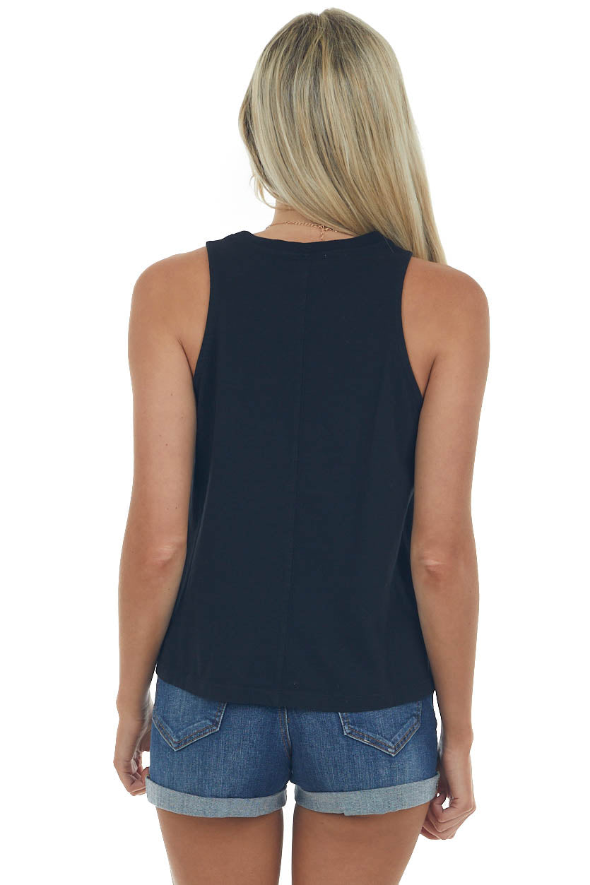 Black Vintage Wash Crew Neck Knit Tank Top