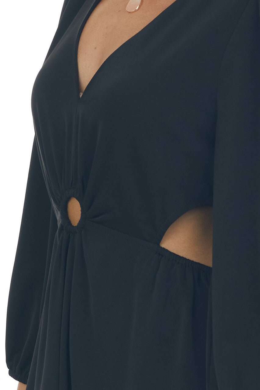 Black Waist Cut Out Ring Detail Maxi Dress