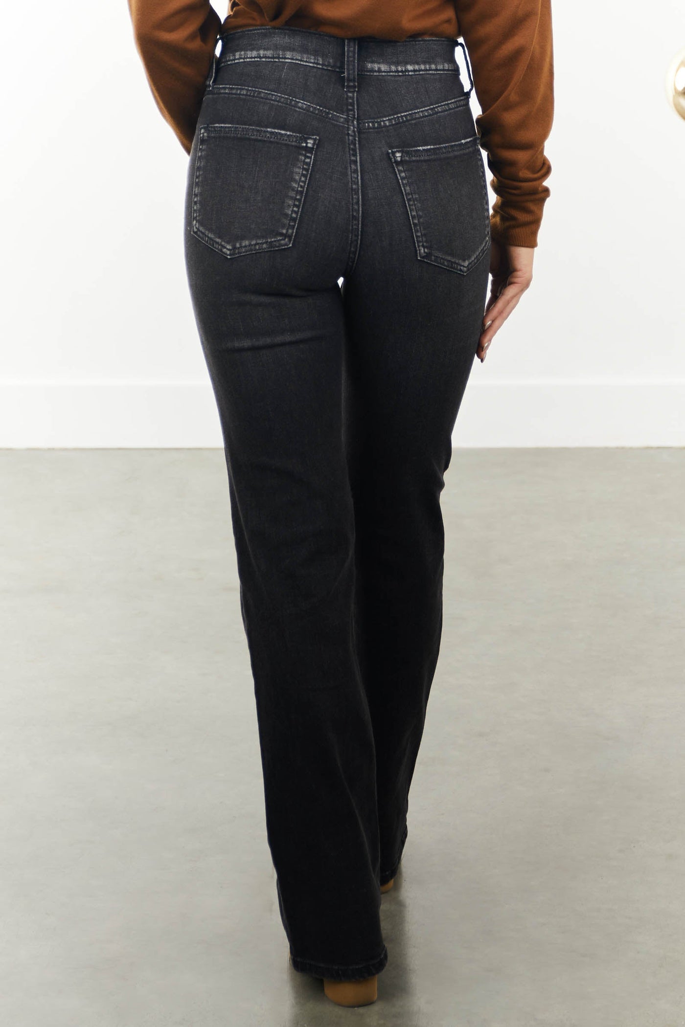 Black Washed Distressed Knee Straight Jeans