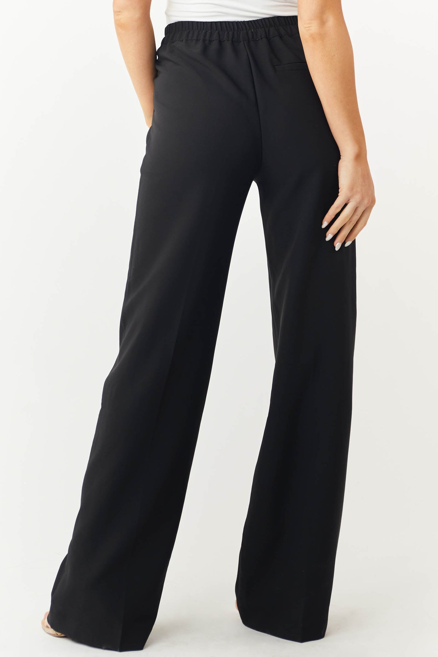 Black Wide Leg Elastic Waist Woven Pants