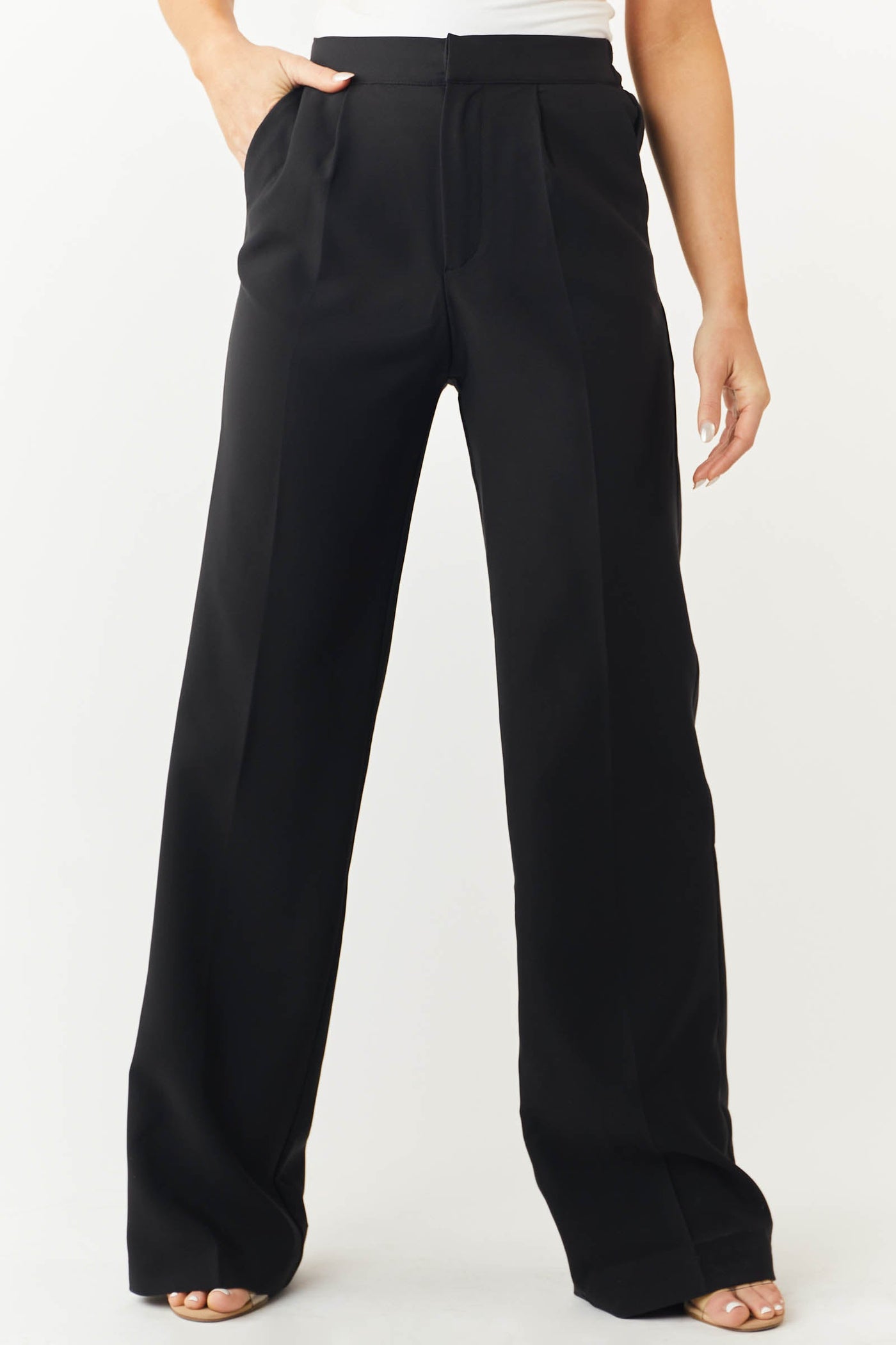 Black Wide Leg Elastic Waist Woven Pants