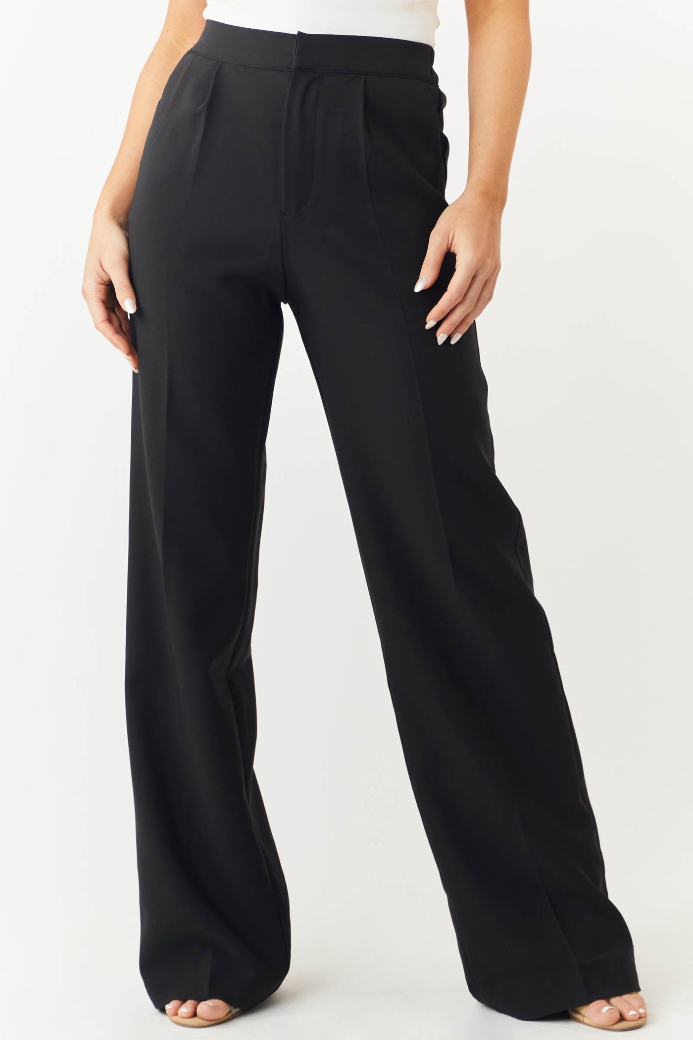 Black Wide Leg Elastic Waist Woven Pants