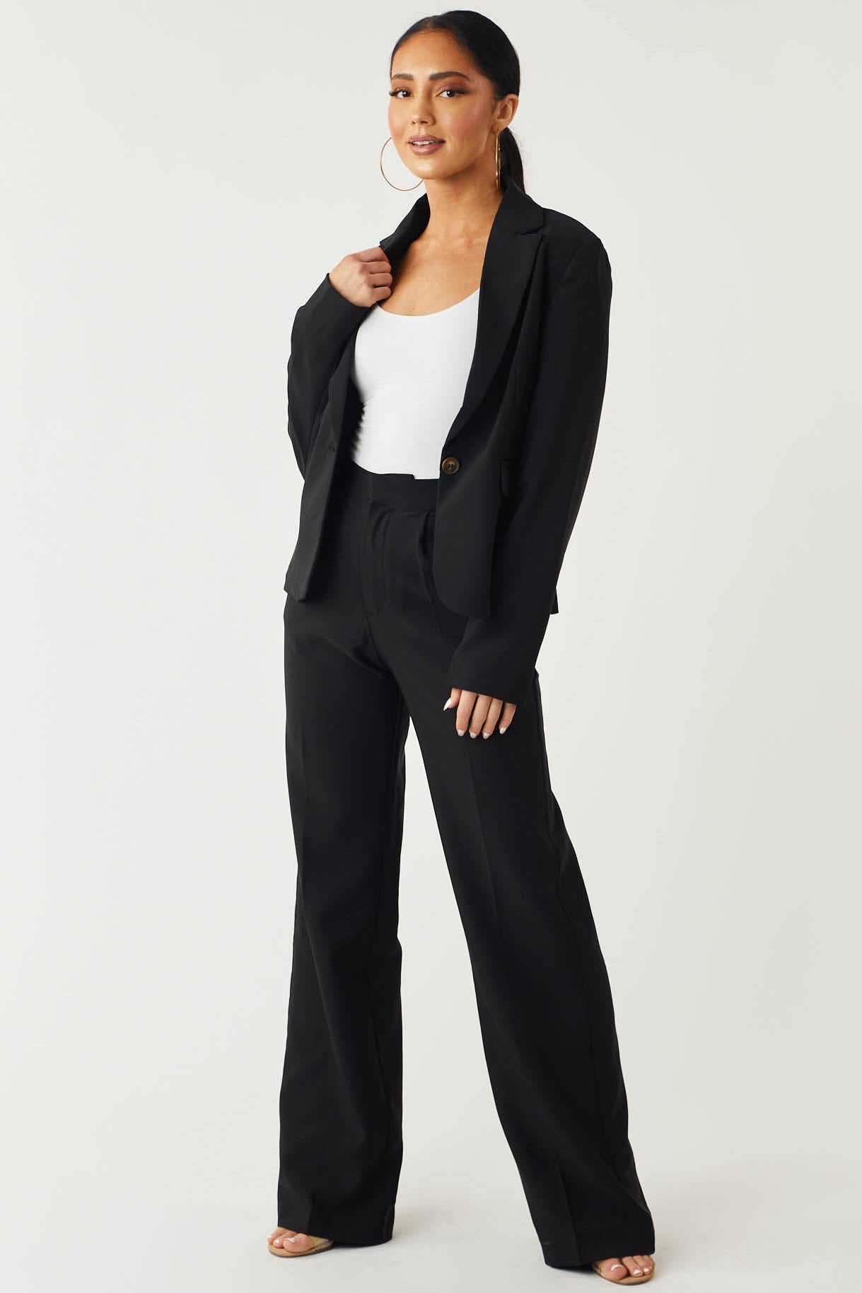 Black Wide Leg Elastic Waist Woven Pants