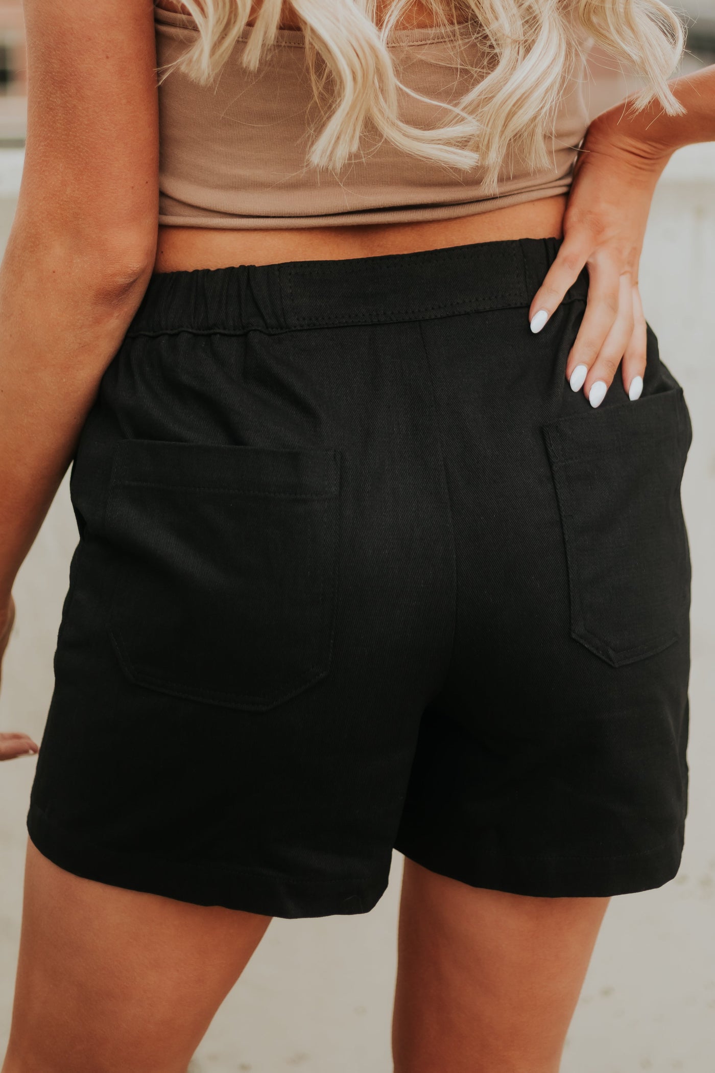 Black Woven Blazer and Drawstring Shorts Set