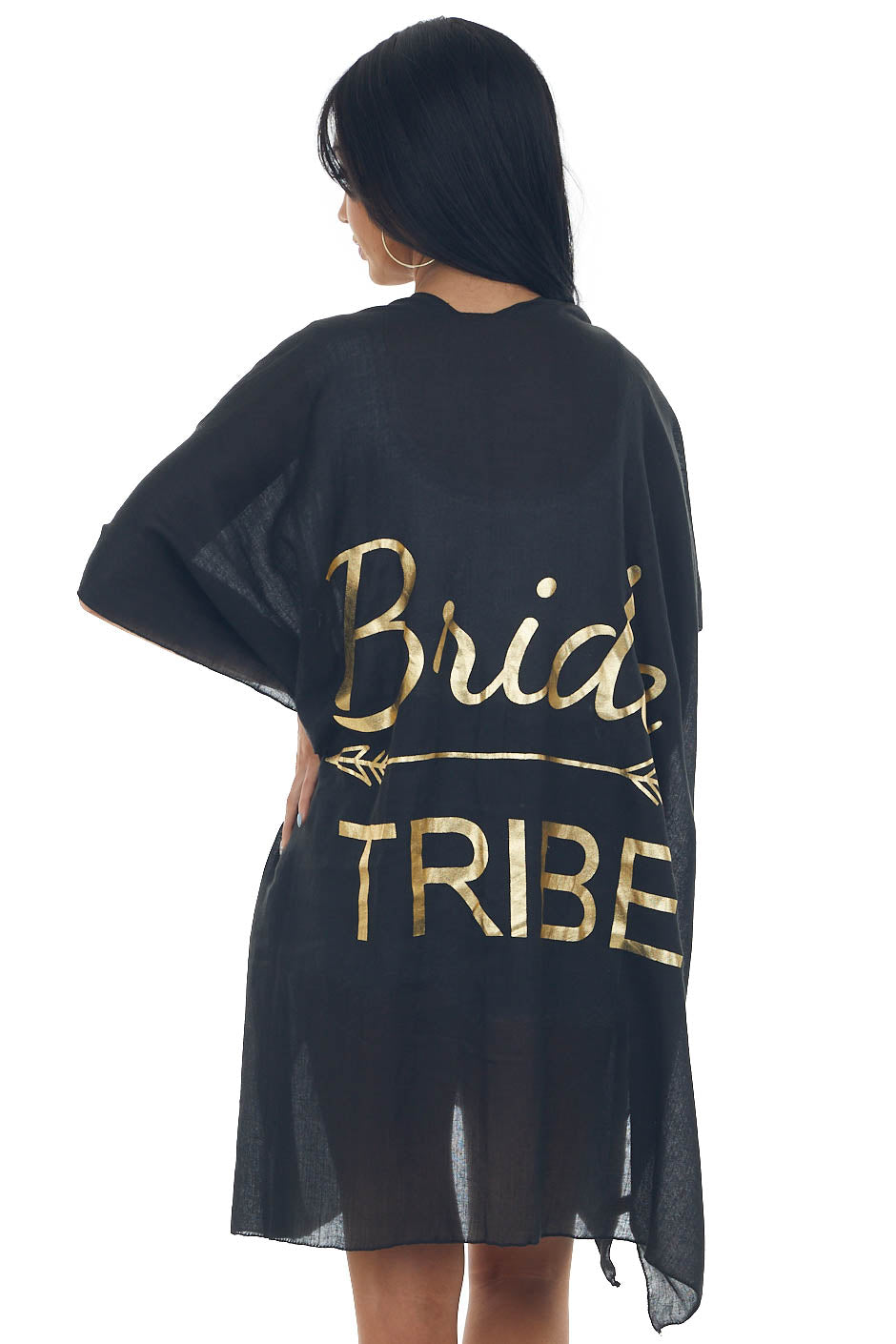 Black 'Bride Tribe' Metallic Foil Kimono