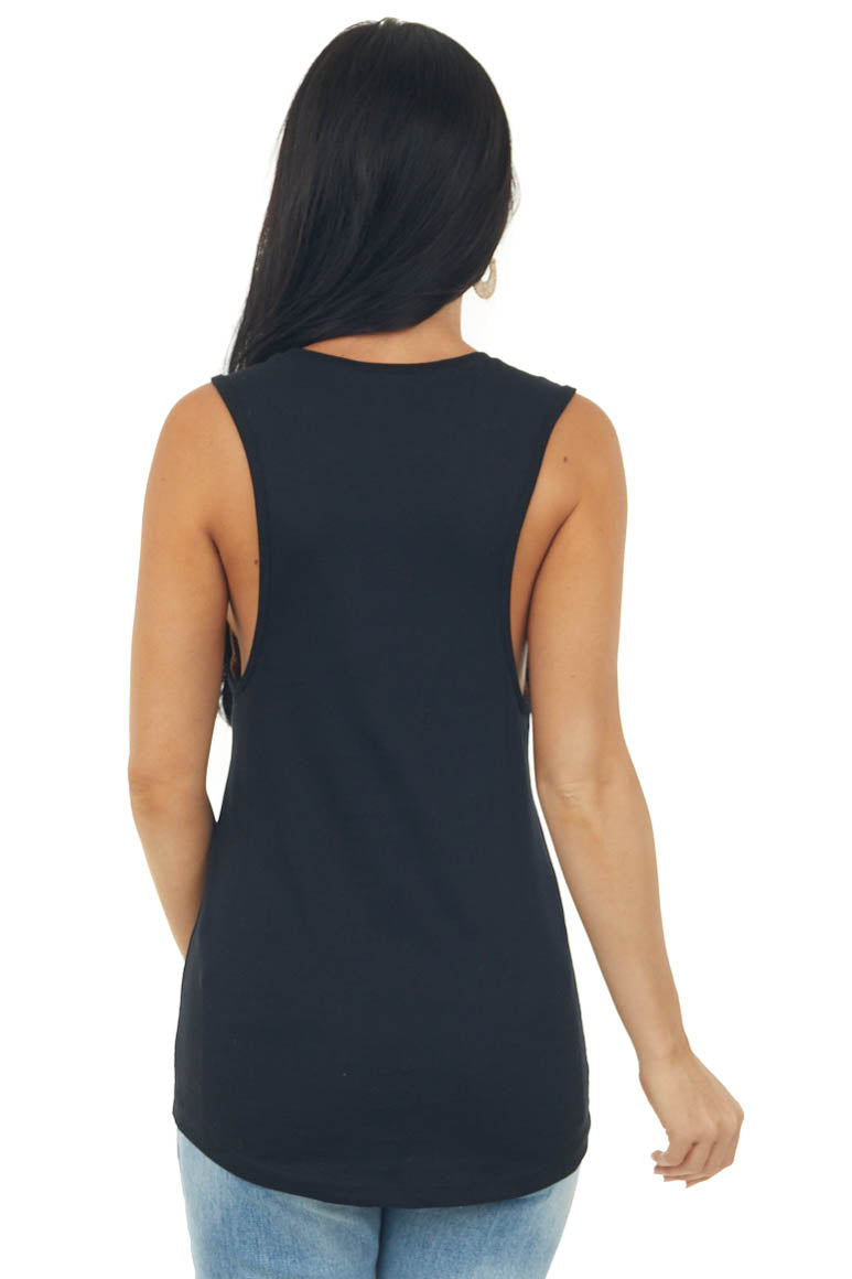 Black 'Take It Easy' Daisy Graphic Tank Top