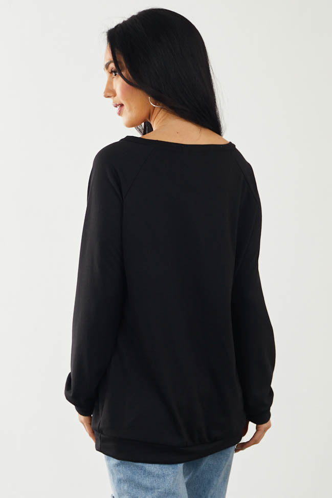 Black 'XOXO' Embroidered Raglan Pullover Top