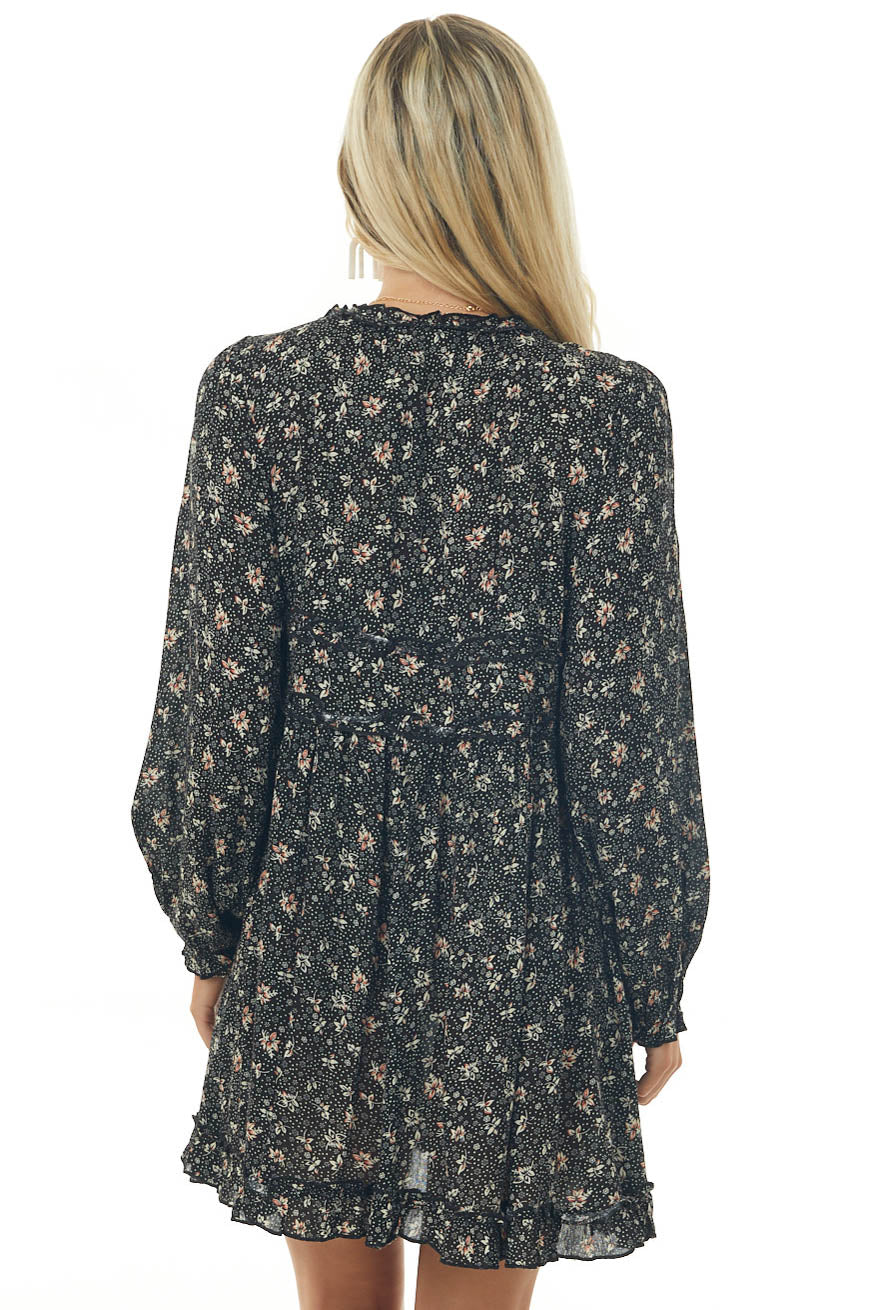 Black and Cream Ditsy Floral Babydoll Dress