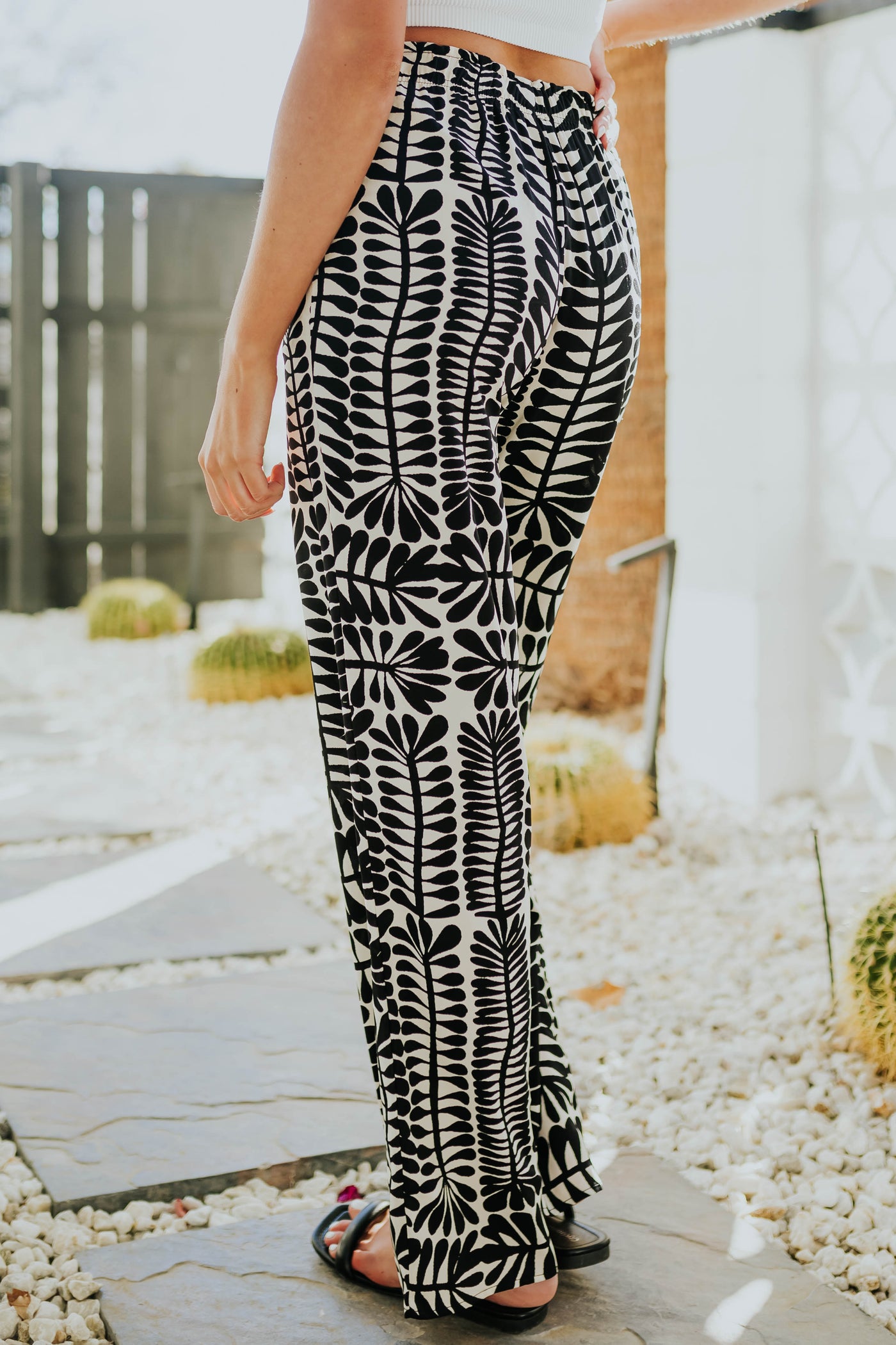 Black and Cream Printed Wide Leg Flowy Pants