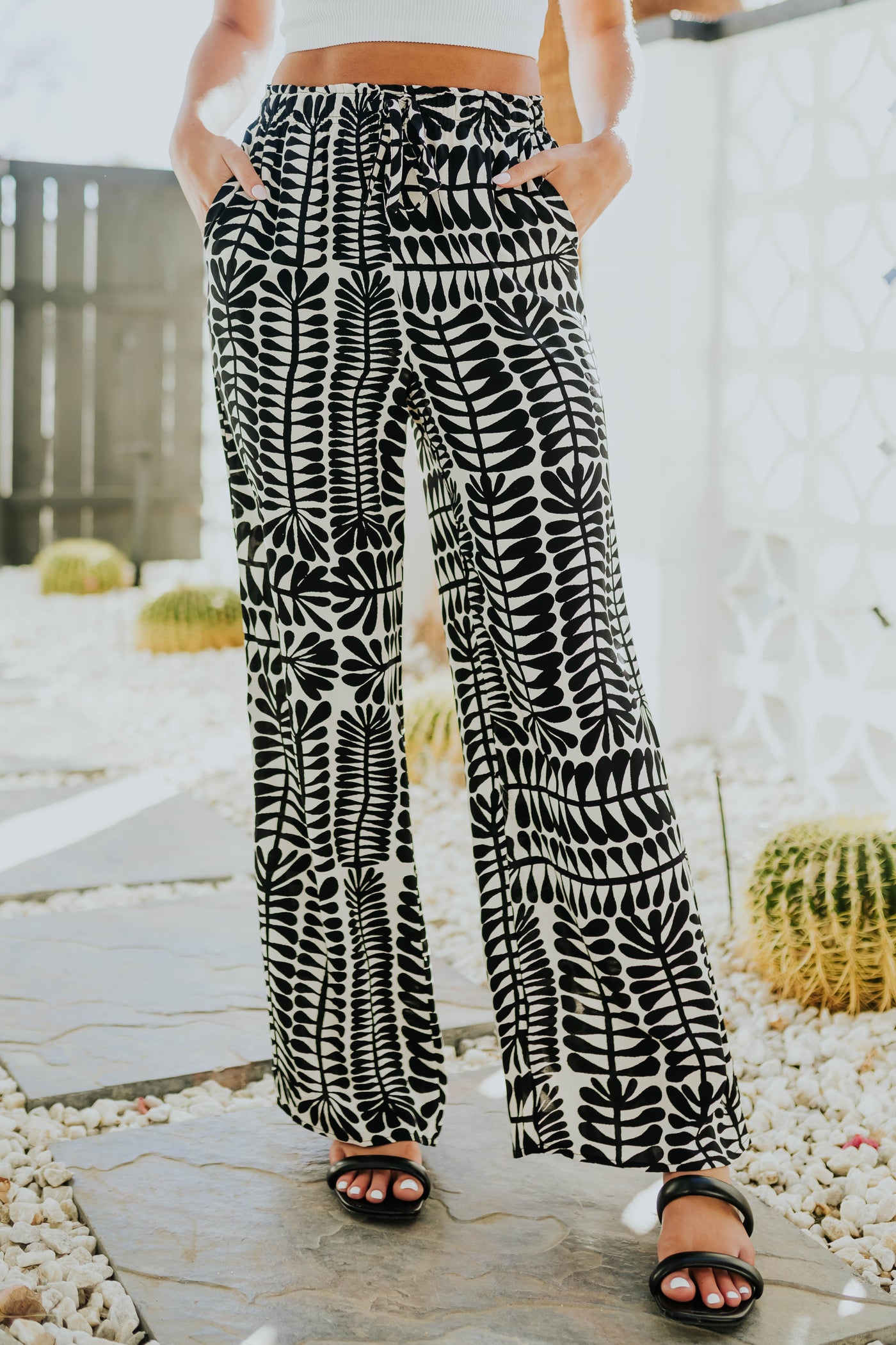 Black and Cream Printed Wide Leg Flowy Pants